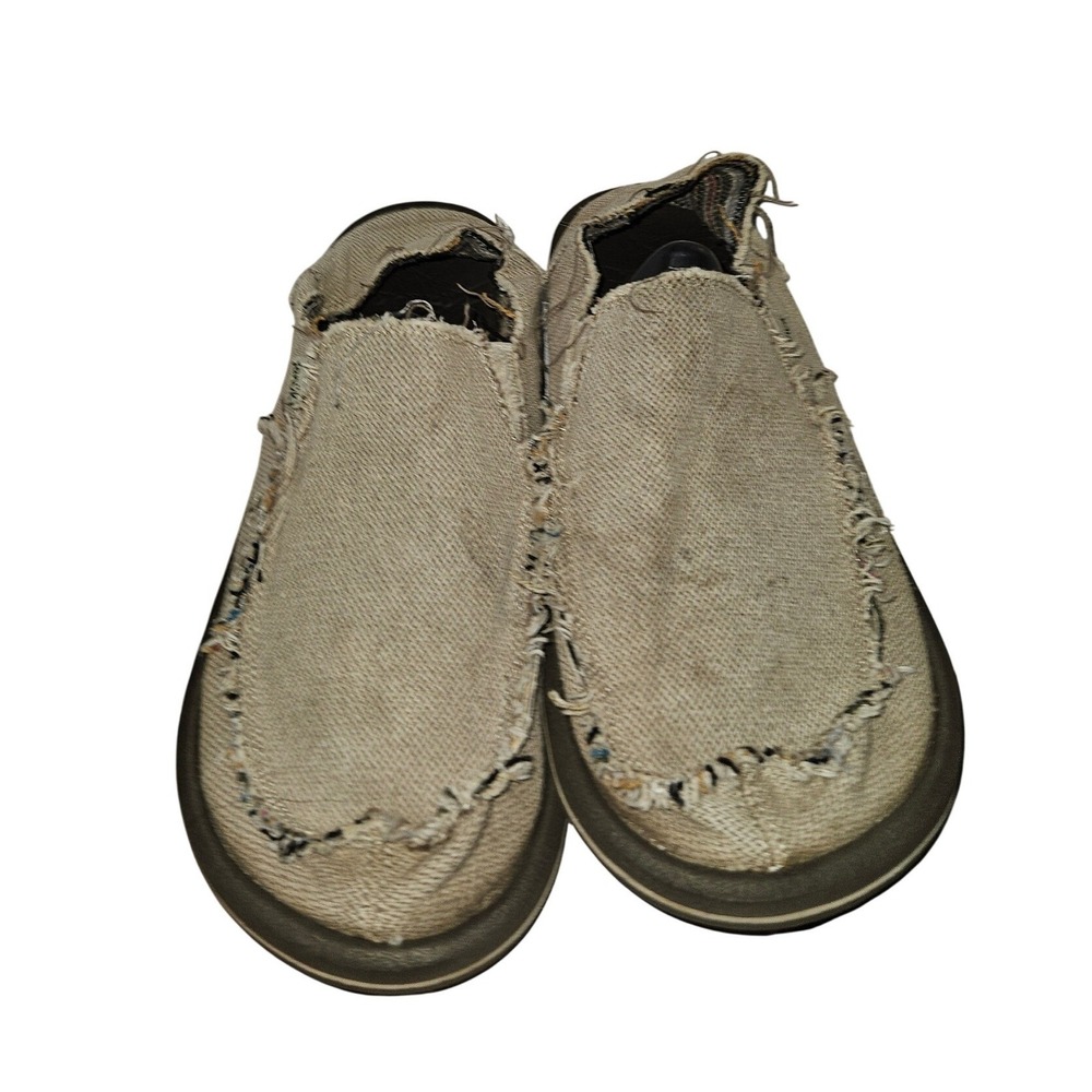 Sanuk Yoga Mat Slip On Loafers‎ Mens Size 10 Beige Canvas Casual Shoes